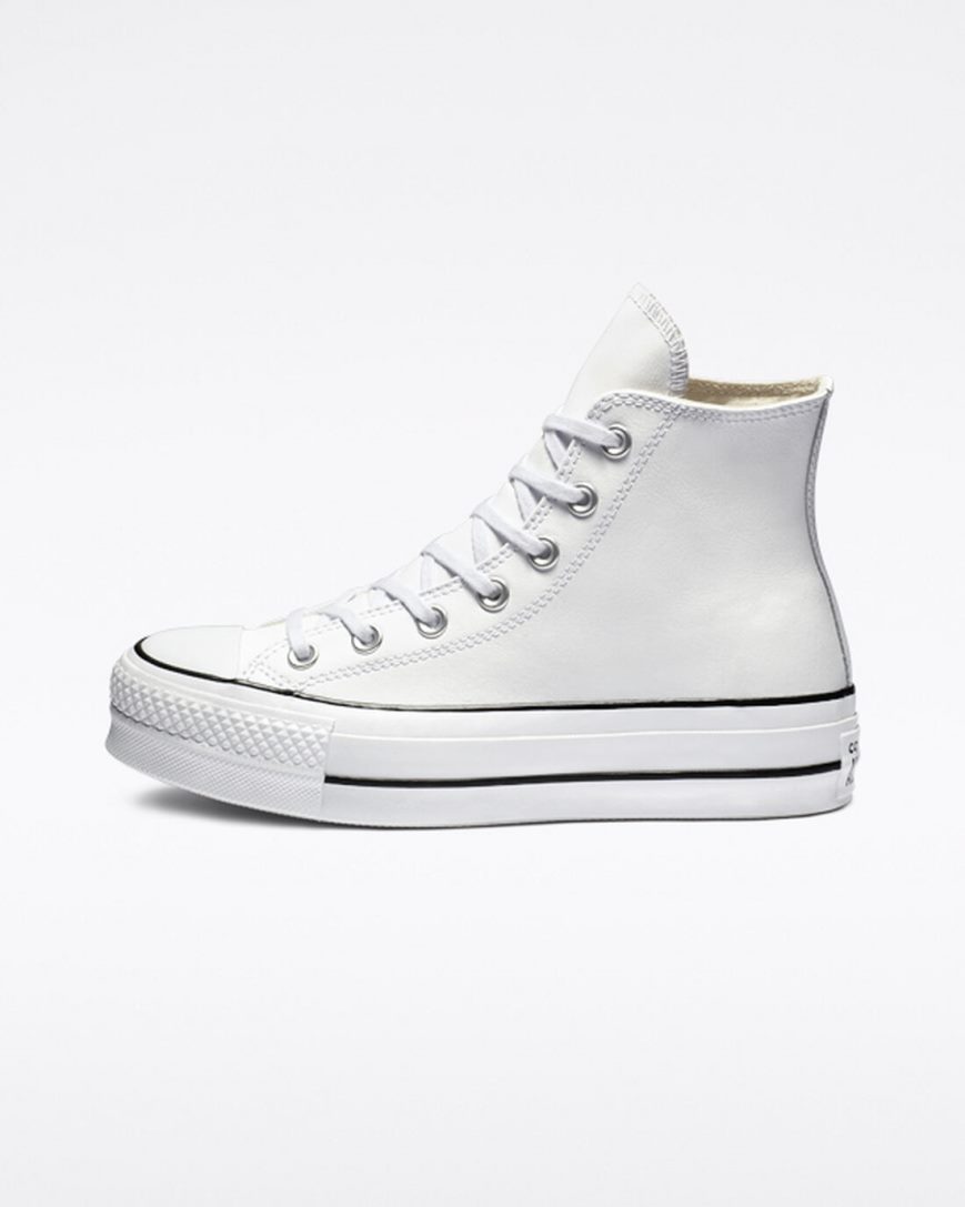 Sapatos Plataforma Converse Chuck Taylor All Star Lift Couro Cano Alto Feminino Branco Pretas Branco | PT X01P735